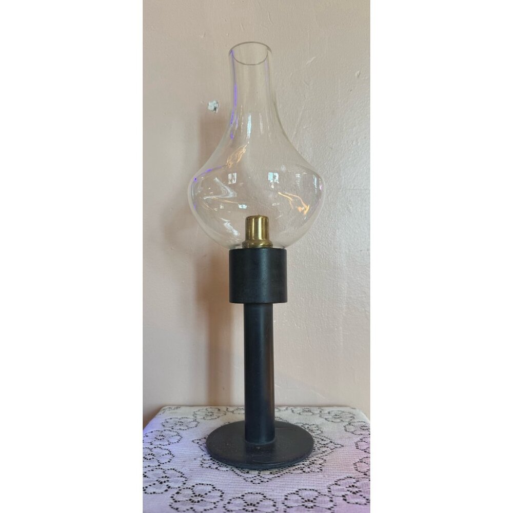 Vintage MCM Iron Spring Loaded Candle Holder Glass Shade - Picture 13 of 13